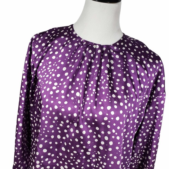 Zara women's size Small Purple and White Polkadot Long Sleeve Blouse - Picture 2 of 8